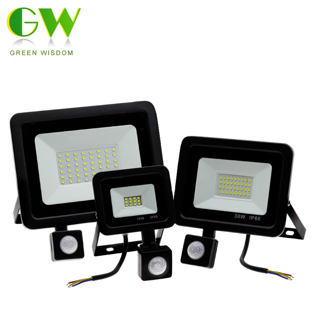 Открытый Уолл-стрит свет AC220V 10 W 30 W 50 W Светодиодный прожектор с движения PIR Сенсор Водонепроницаемый Spotlight для сада Двор Улица