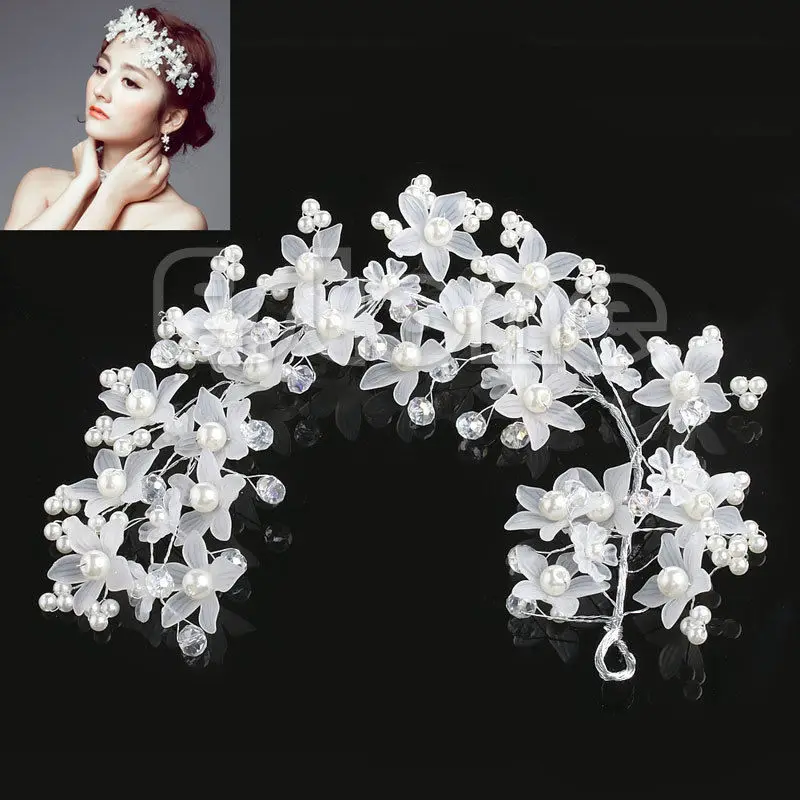 

Fashion Wedding Bridal Prom Party Faux Pearl Flower White Hair Band Headband Tiara