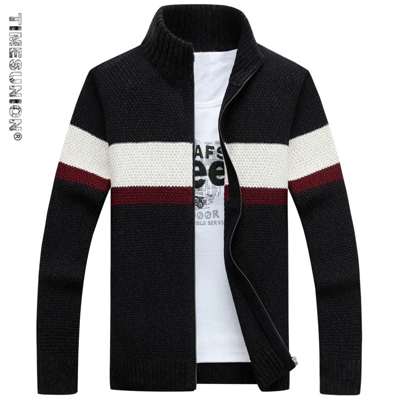 SAMHI BUGLE кардиган Agasalho Masculino брендовая одежда хлопок стоячий воротник Осень-зима с рисунком полосатый свитер для мужчин XXXL - Цвет: Черный