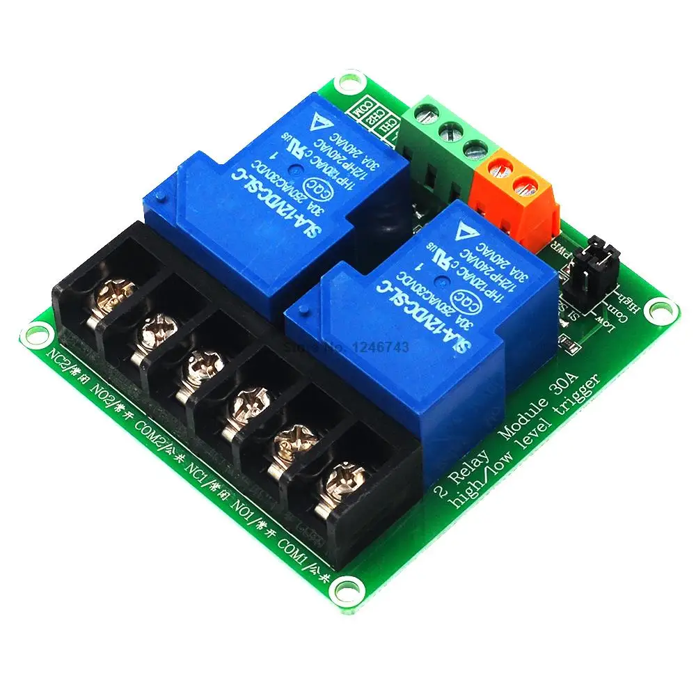 

5V 12V 24V 30A 2 Channel High and Low Level Trigger Relay Module Intelligent Home PLC Automation Control