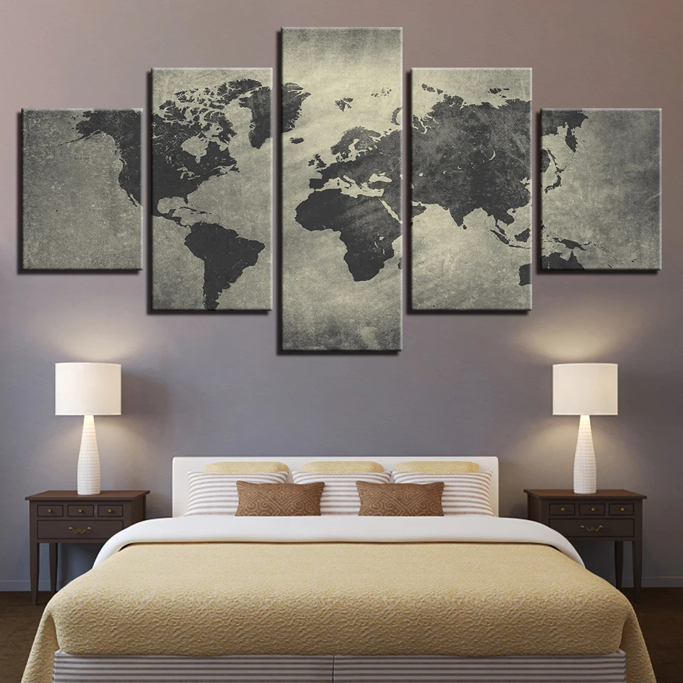 

5 Pieces Canvas Painting Art Modern Black World Map Paintings On Canvas Wall Art For Home Decorations Wall Decor Artwork