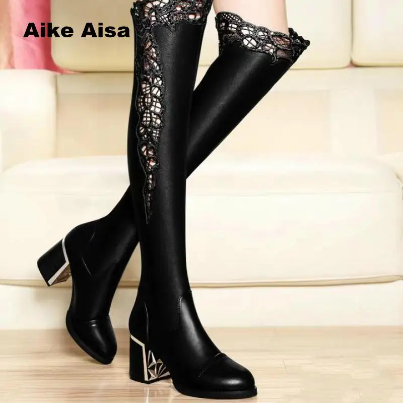 

HOT Winter Over The Knee Boots Women Stretch Fabric Thigh High Sexy Woman Flat Shoes Long Bota Feminina zapatos de mujer Leather