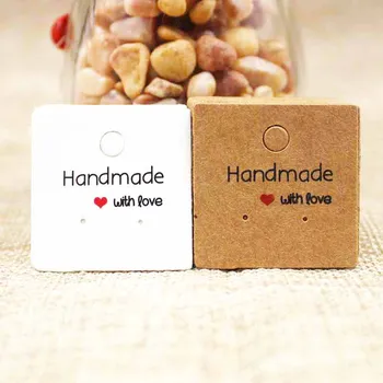

Pretty cute handmade stud earring package card diy brown/white cardboard earring display hang tag card 1000pcs per lot 3*3cm