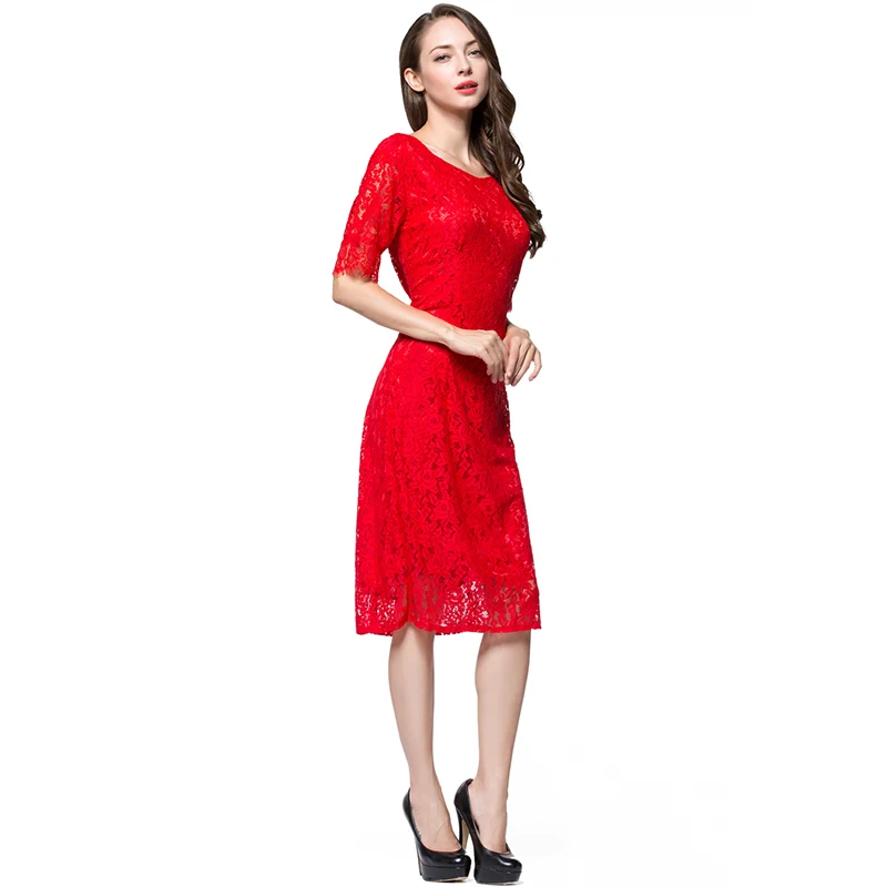 Женское кружевное Платье До Колена с круглым вырезом и полурукавом|lace dress|party