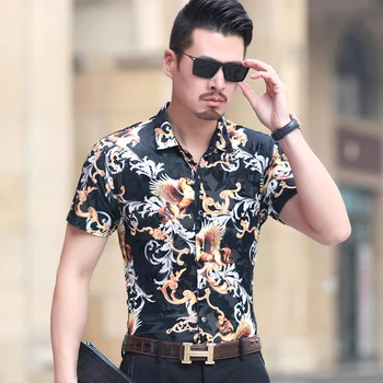 

KUYOMENS Summer New Fashion Brand Clothing Men Short Sleeve Shirt Trend Print Shirt Slim Fit Casual Shirt Men Clothes