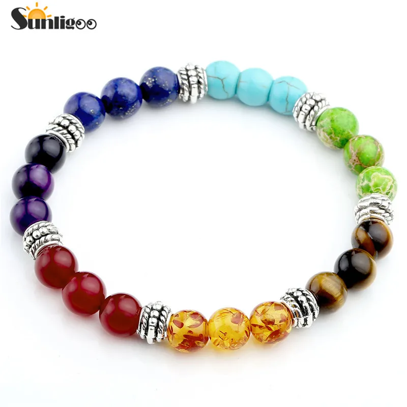 Billige Sunligoo 7 Chakra Healing Kristalle Natürliche Grobe Raw Steine + Natürliche Edelstein Stein Chakra Armband Meditation Set Energie Stein Dekor