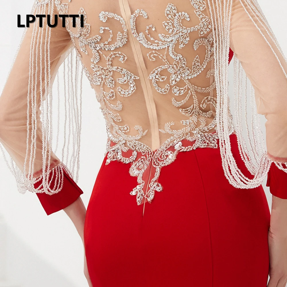 Lptutti Бисер кисточкой шифон для Для женщин элегантное платье Дата церемонии вечерний для выпускного официальный праздничный роскошный длинное вечернее платье A08