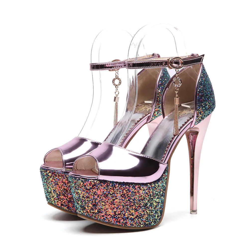 Alionashoo/Босоножки на платформе с открытым носком; Модные женские летние туфли на высоком каблуке; новые женские свадебные туфли-лодочки; большие размеры 34-48 - Цвет: Pink