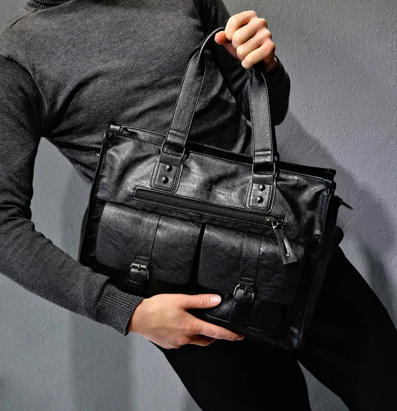 Wellvo, мужская деловая сумка из искусственной кожи, модная, квадратная, для путешествий, сумка на плечо, для ноутбука, XA214WC