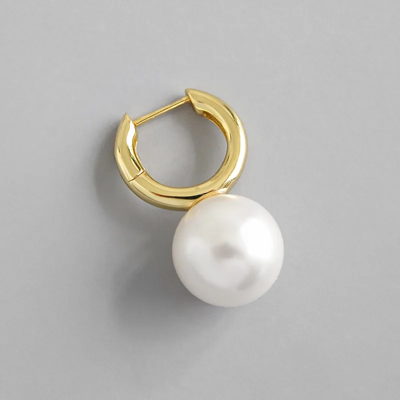 

HFYK 2019 Vintage Gold Big Pearl Drop Earring 925 Sterling Silver Earring boucle d'oreille femme 2019 pendientes oorbellen