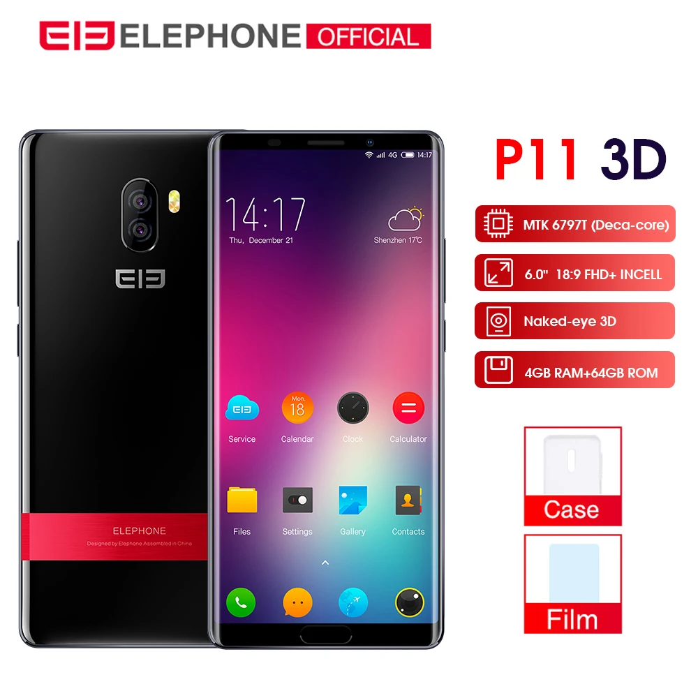 ELEPHONE P11 3D 4G Smartphone 4GB RAM 64GB ROM MTK6797T 2.0GHz Deca Core 6.0 Inch Screen Android 8.0