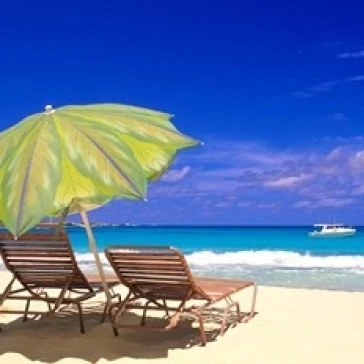 Beach Umbrella  Abaco  Bamahas Poster Print by Michael DeFreitas (35 x 24)