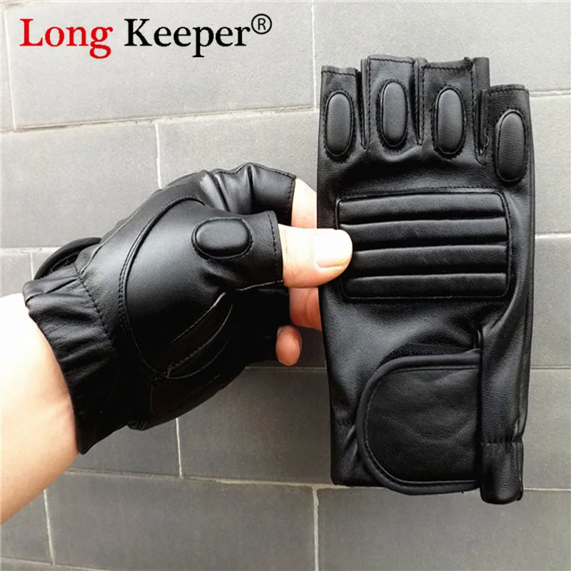 LongKeeper из искусственной кожи перчатки для единоборств Для мужчин вождения перчатки без пальцев moto rcycle Спорт на открытом воздухе защиты Leren handschoenen moto