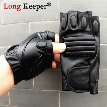 

LongKeeper PU Leather Fighting Gloves Men Driving Fingerless Gloves Motorcycle Sports Outdoor Protection Leren handschoenen moto