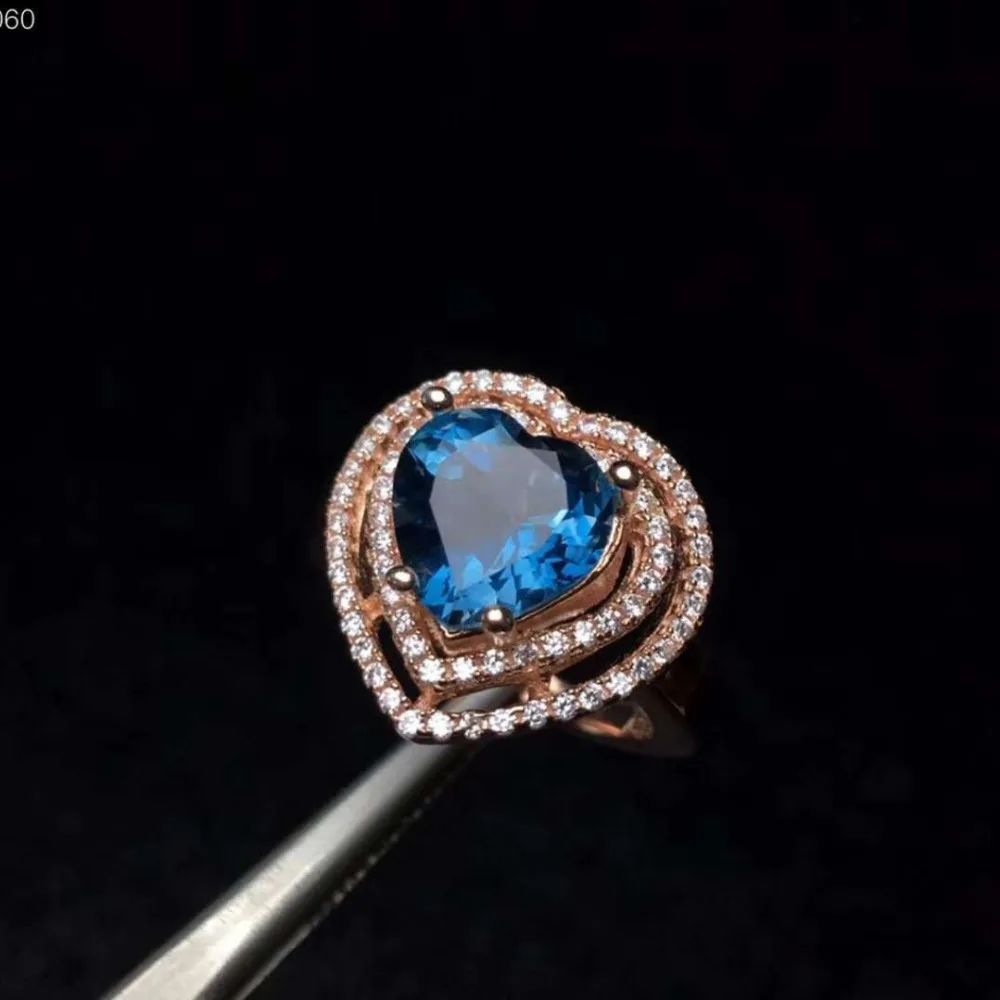 

18K Gold-plated 925 Sterling Silver London Blue Heart Wedding Ring for Women Natural Gemstone