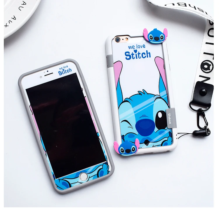 

For iphone 8 7 6 6s plus bumper & cartoon back front tempered glass, Shockproof frame For iPhone 8 7 plus 6 6splus for iphone X