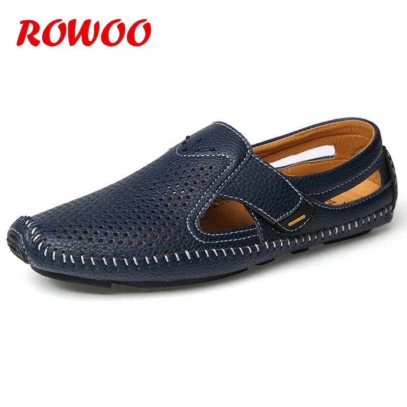 

Summer Men Sandals Breathable Shoes for Men Comfort Shoes Leather Flats Slip on Driving Shoes Black Brown Navy Male Sandals