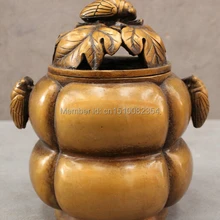 Народные Китайские Бронзовые Цикада Насекомые Муха Лист Статуя Box Курильница Курильница