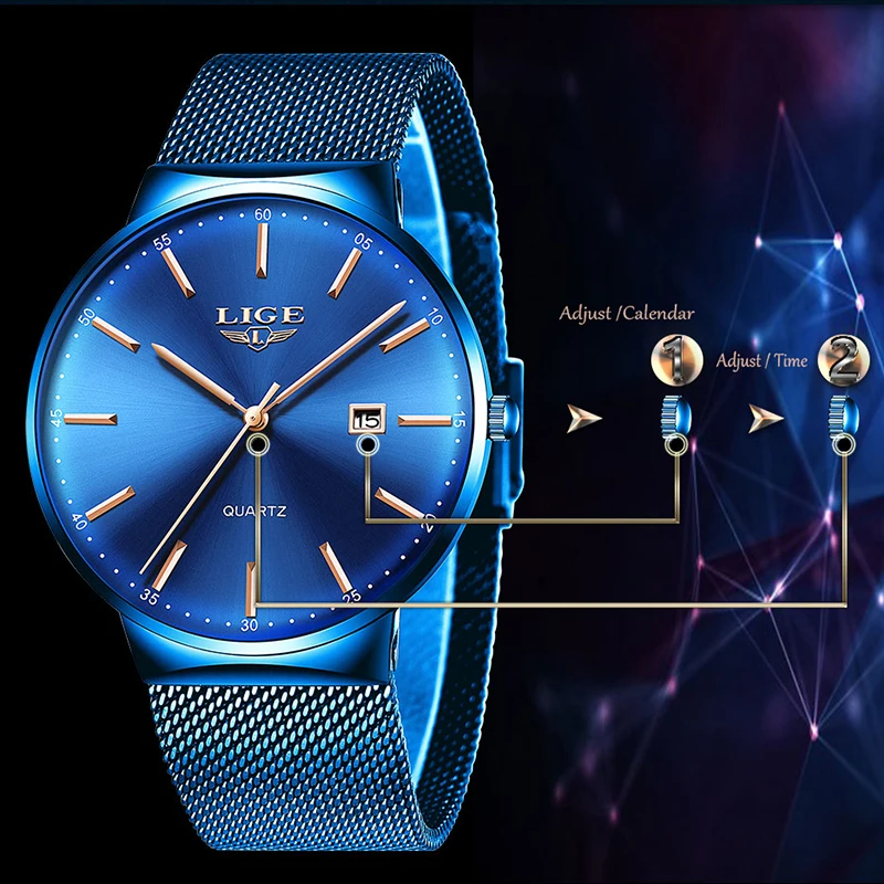 LIGE Men's Watches Top Brand Luxury Men Simple Fashion Watch Ultra-thin 10mm Waterproof Wrist Watch Stainless Steel Quartz Clock