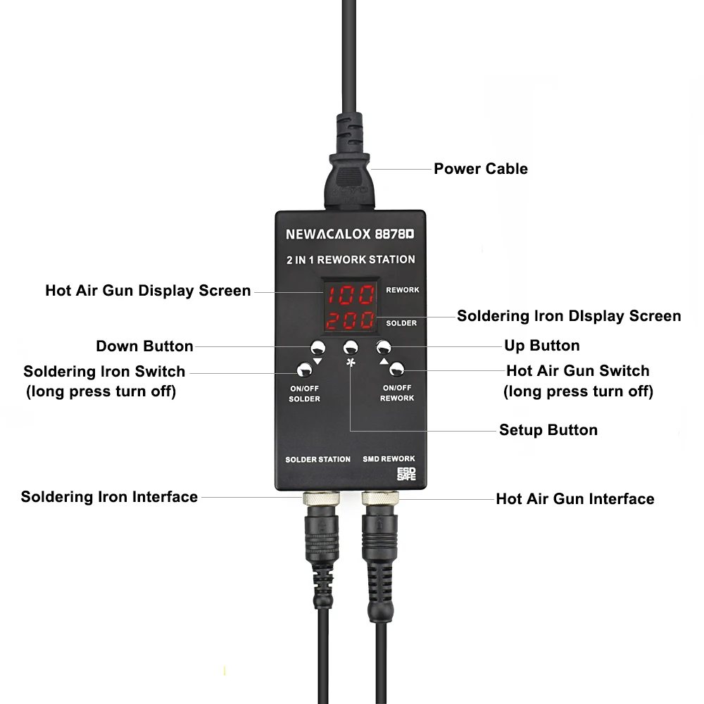 NEWACALOX 220 В портативный цифровой 2 в 1 MCU SMD BGA паяльная станция 700 Вт Тепловая пушка 200 Вт паяльник сварочный инструмент набор