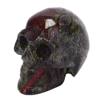 

Natural Mineral Quartz Stone Skull Figurine Hand Carved Bone Feng Shui Healing Collection Blood Stone Skull Statue
