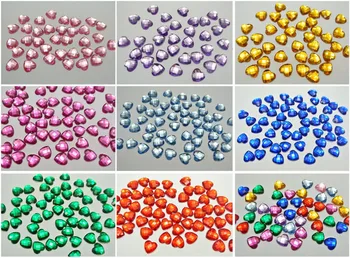 

200 Mixed Color Acrylic Faceted Heart Flatback Rhinestone Gems 10X10mm No Hole