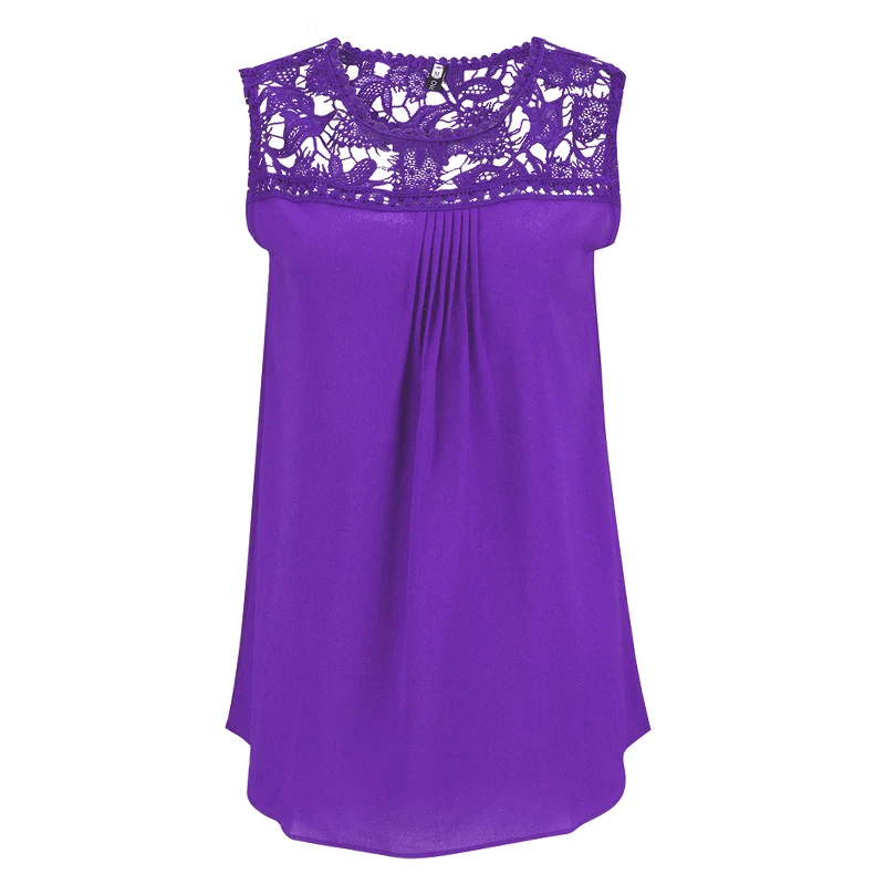 

Women Blouses 2019 New Summer Casual Chiffon Lace Blosue Sleeveless Patchwork Floral Shirts women tops Blusas Femininas A019