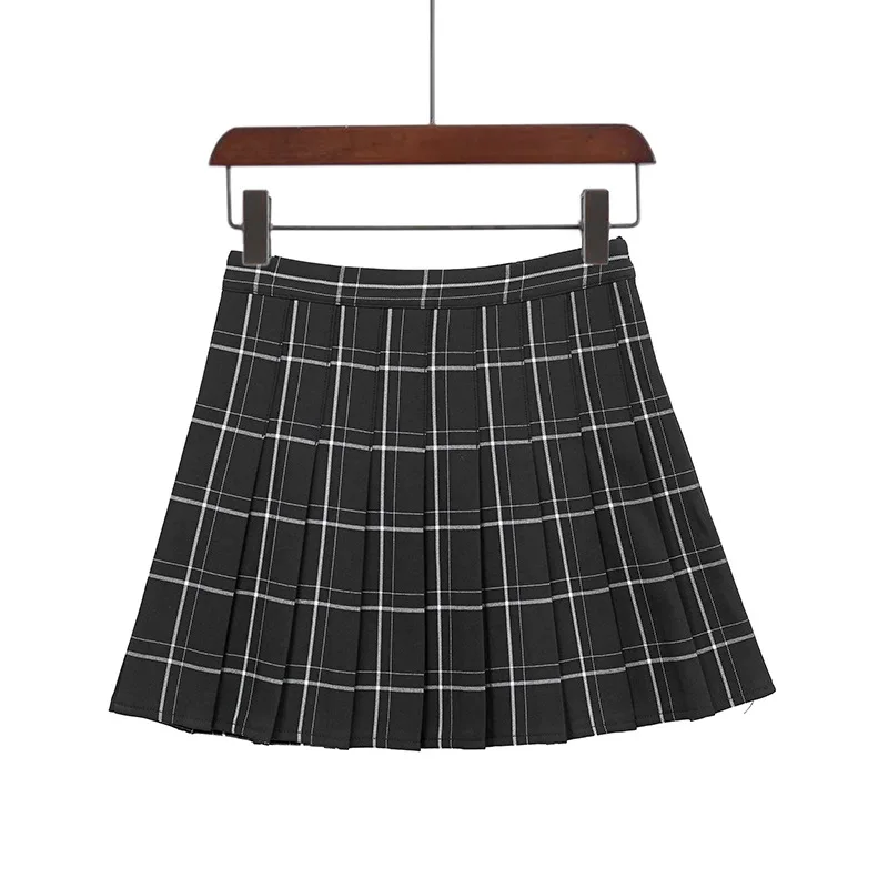 Женская клетчатая плиссированная юбка консервативный стиль корейские женские мини-юбки Харадзюку с высокой талией милые юбки выше колена - Цвет: hei