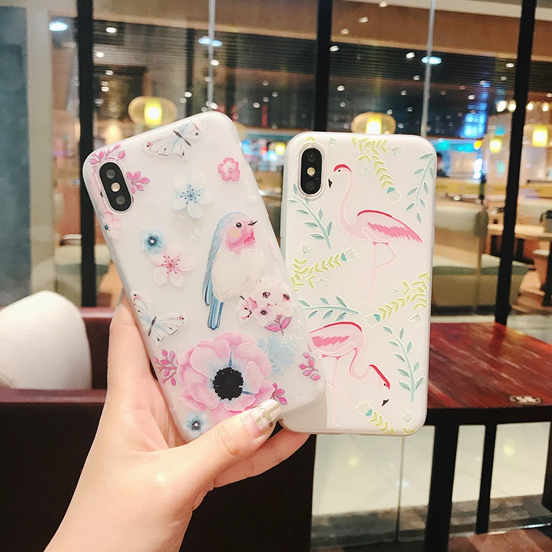 

3D Relief Frosted Soft Silicone High Quality Phone Cases Aloha Palm Trees Flamingo Style for iPhone XS X XR Max 8 7 6 6S Plus 5