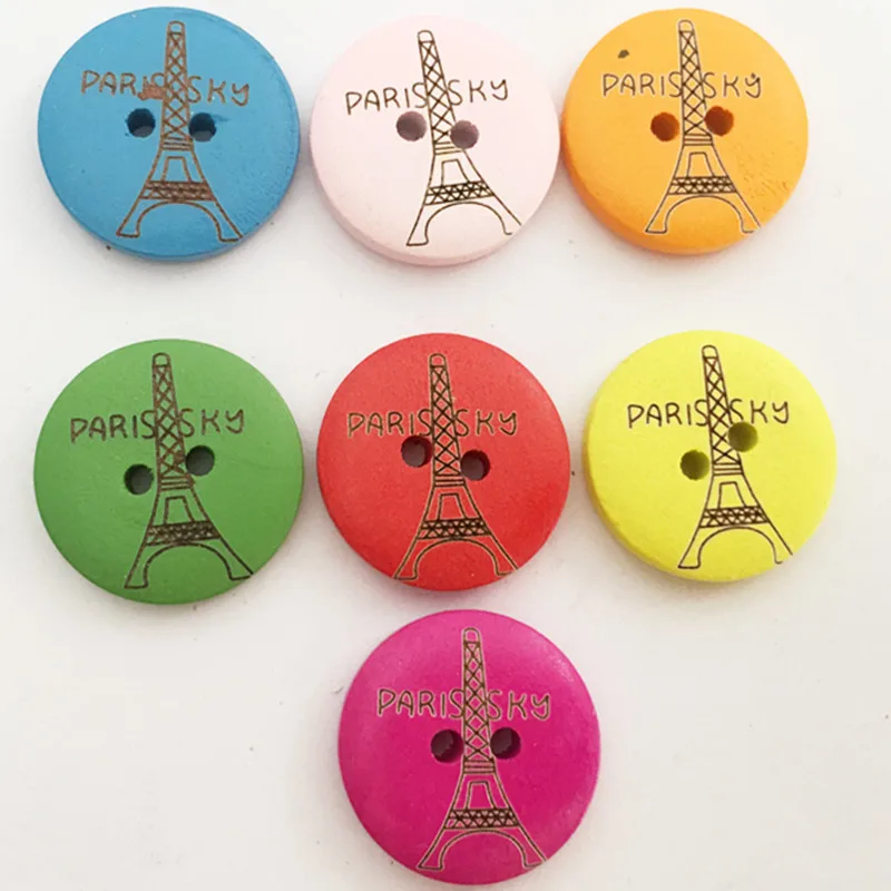

Mixed Colors 50pcs/bag Circle Wooden Buttons Iron Tower Style 2 Holes Wooden Buttons Sewing DIY Craft Needlework DIY Accessories