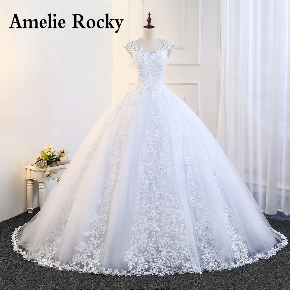 

Vestidos De Noiva 2019 Cap Sleeve Big Ball Gown Wedding Dresses Princess Applique Lace Bridal Dress 2019 Robes De Mariage