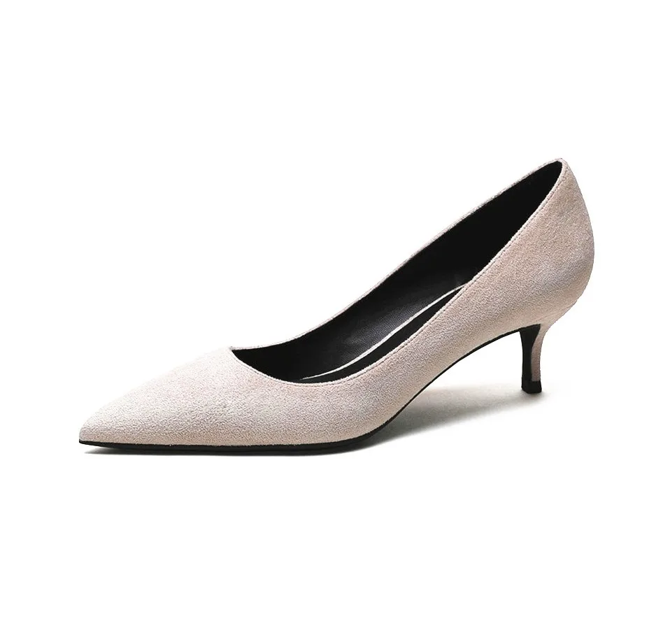KATELVADI/обувь женские коричневые туфли-лодочки женские офисные туфли из флока на среднем каблуке 5 см с острым носком K-321