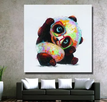

New Design Hand painted Cute Little Panada Oil Painting Modern Canvas Art Pictures Bady room Decoration
