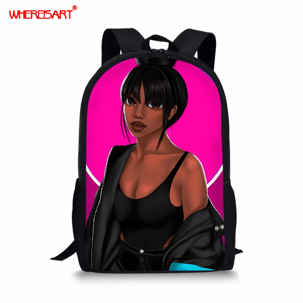 

WHEREISART Afro Girl Princess School Bags for Girls School Backpack Melanin Poppin Satchel Schoolbag Kids Book Bag Mochilas