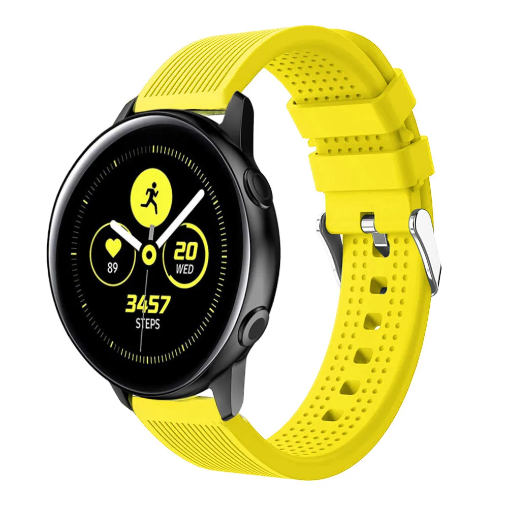 20 мм ремешок для часов силиконовый для samsung Galaxy Watch Active 42 мм gear s2 bip умный Браслет спортивный сменный Браслет ремешок для часов - Цвет ремешка: Цвет: желтый