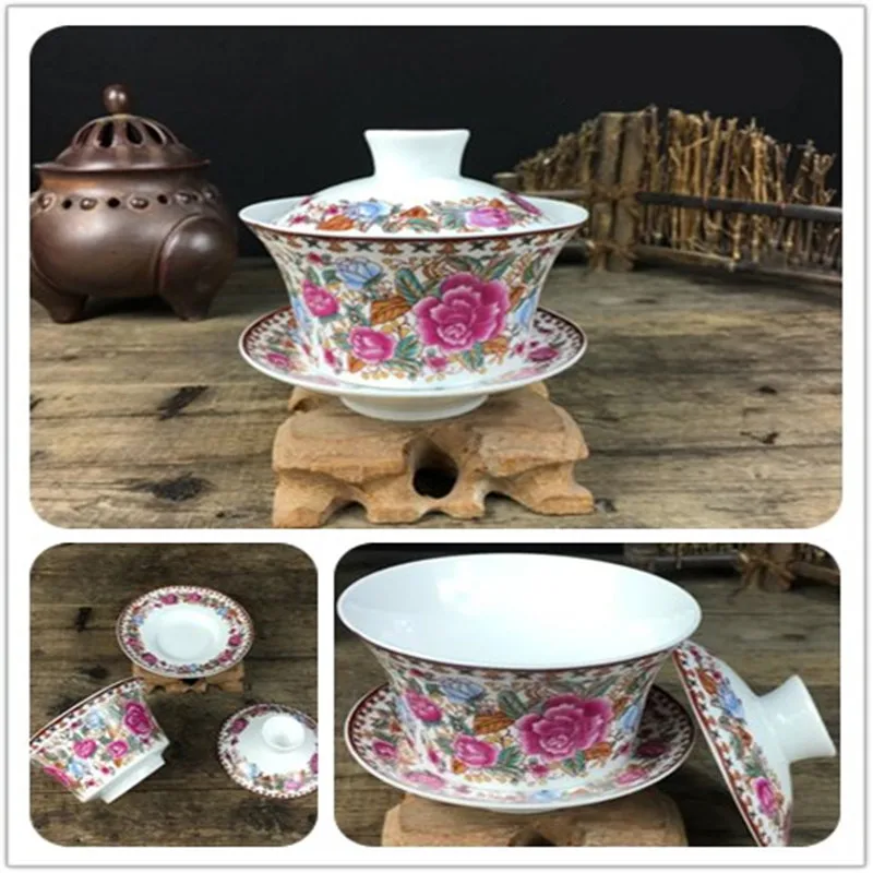 

2019 Hot Sale 200ml China Kungfu Tea Set Gaiwan Tea Cup Tureen Porcelain Tea Set Ceremony Ceramic Tea Tray Parlour Teaware