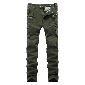 

Pleated West Jeans Trousers Men Pockets Denim Jeans Army Green Jean Homme