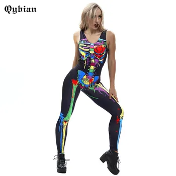 

Color paint Skeleton Printed Sleeveless jumpsuit costume Halloween Costume Sexy Bone Gothic Bodysuit fancy costume