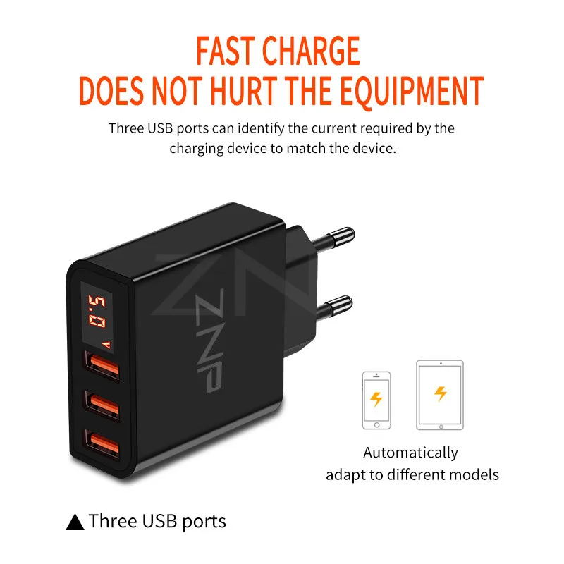 ZNP العالمي 15 W شاحن يو اس بي 5 V ل فون XS ماكس X الاتحاد الأوروبي التوصيل LED عرض الهاتف المحمول شحن سريع ل Samsug S10 Xiaomi هواوي