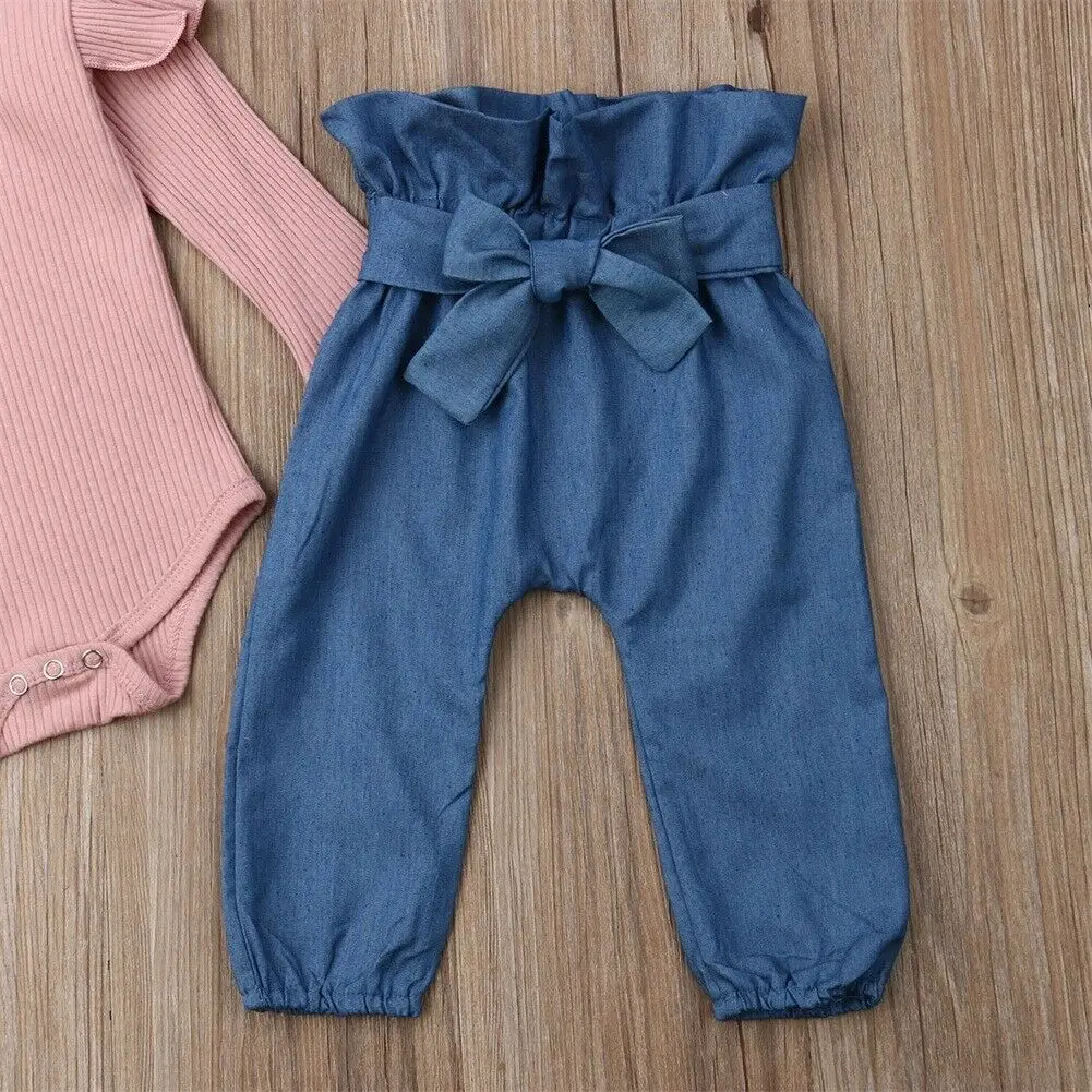 Осенняя одежда для новорожденных девочек топы с рукавами-крылышками, комбинезон, штаны комплект одежды из 2 предметов