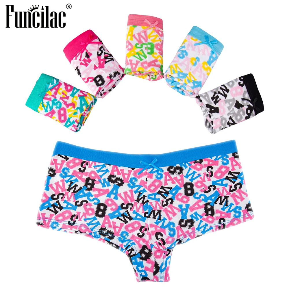 FUNCILAC боксер для Для женщин хлопковые трусы сексуальные Boyshort Письмо печати