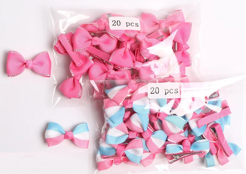 

Boutique 40pcs Fashion Cute Mini Ribbon Hair Bow Hairpins Solid Floral Dot Bowknot Hair Clips Princess Headwear Hair Accessories