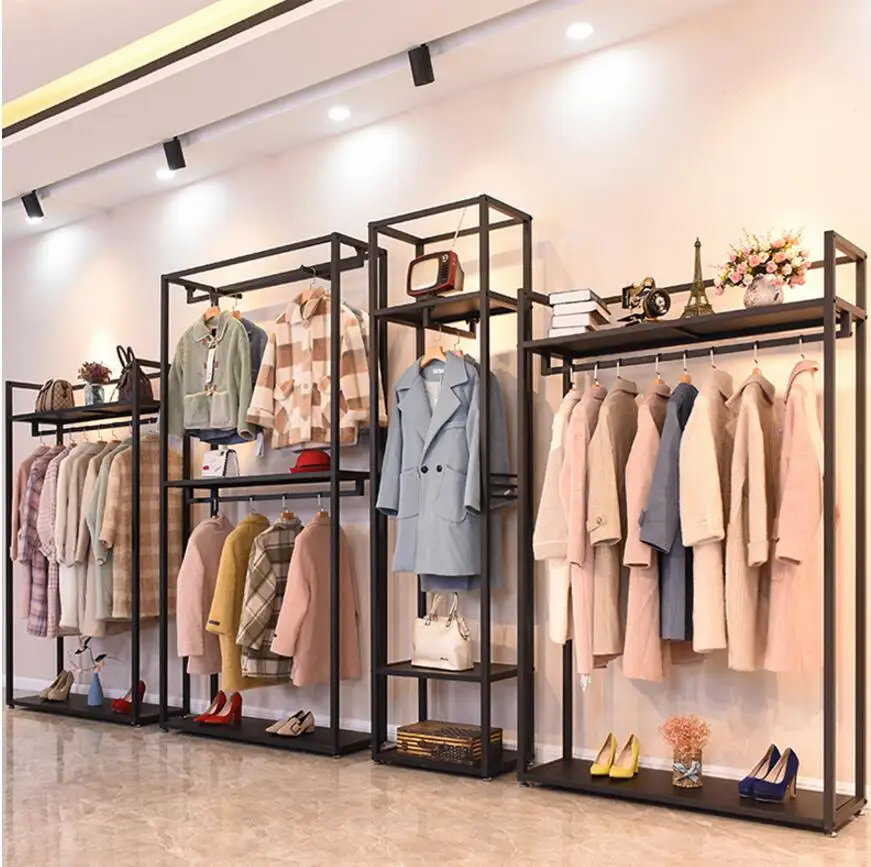 Clothing store rack height cabinet combination men's and women's clothing  store shelves hanging rack double clothing rack