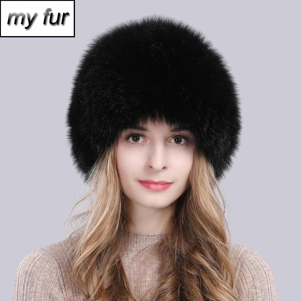 

2019 Hot Sale 100% Natural Real Fox Fur Women Winter Hat Knitted Real Fox Fur Bomber Hats Fashion Warm Real Fox Fur Bomber Cap