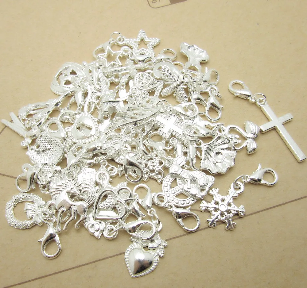 Mix 30pcs Lobster clasp charms Metal pendant fit for pandora style