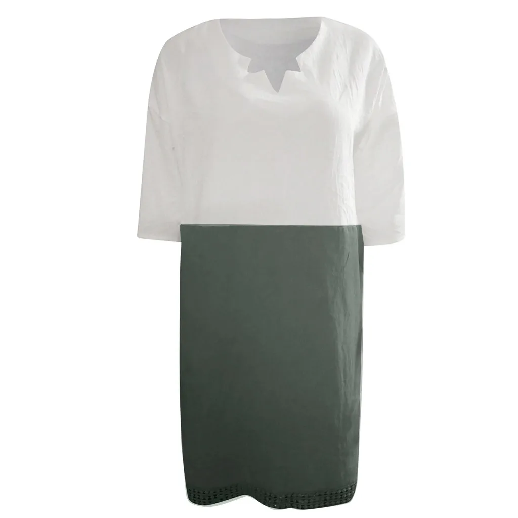 Летнее платье, женское модное повседневное лоскутное платье с рукавами 1/2, свободные вечерние платья с карманами, vestidos mujer Vestiti Donna Robe Femme - Цвет: Армейский зеленый