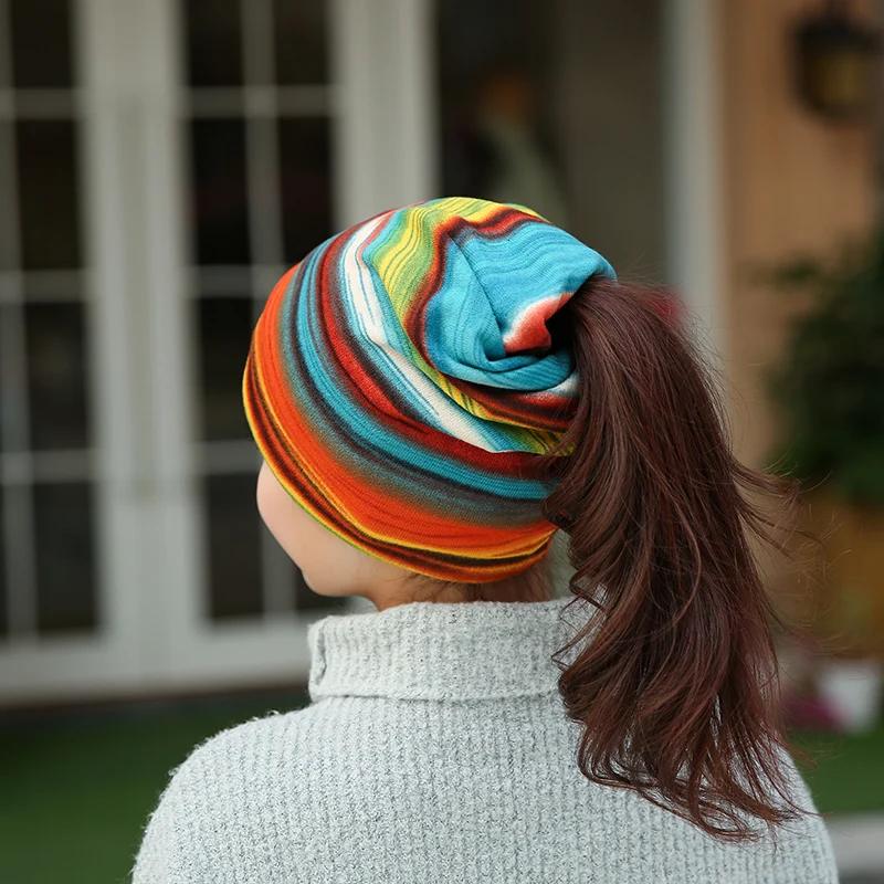 Корейский дизайн, 3 использования, шапка, вязаный шарф и зимние шапки для женщин, полосатые зимние шапки, хип-хит, Skullies, для девушек, Gorros, дамские шапочки