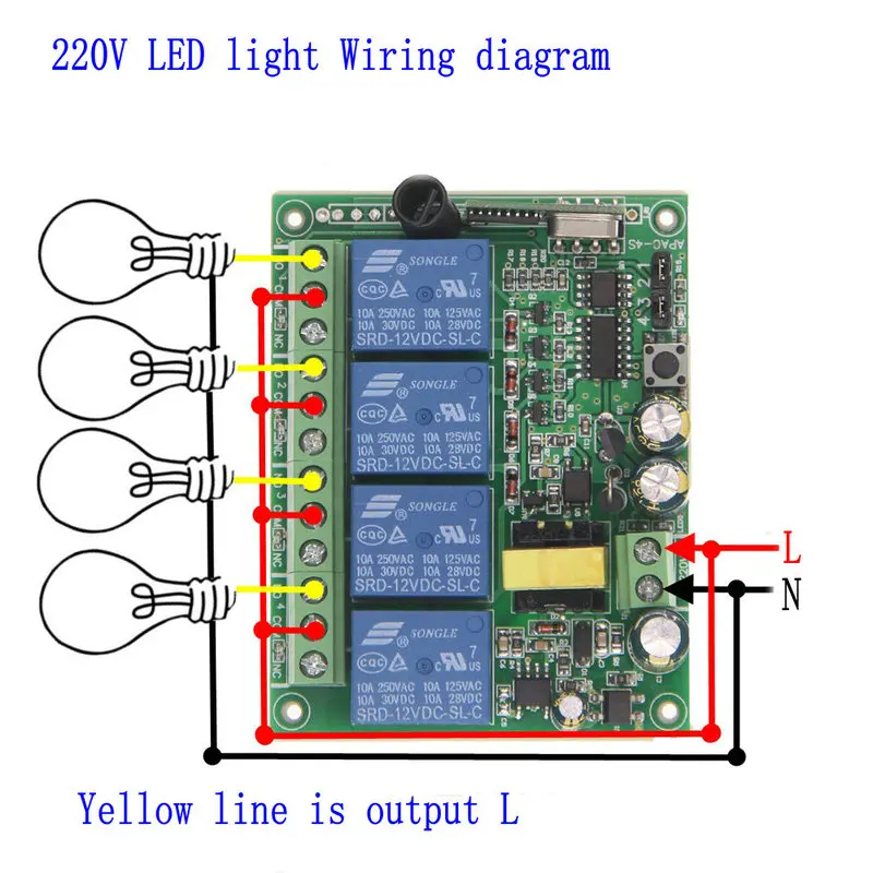 Универсальный AC 220V 10A реле 4CH 4 CH Беспроводной RF пульт дистанционного управления передатчик+ модуль приемника, 315/433 МГц