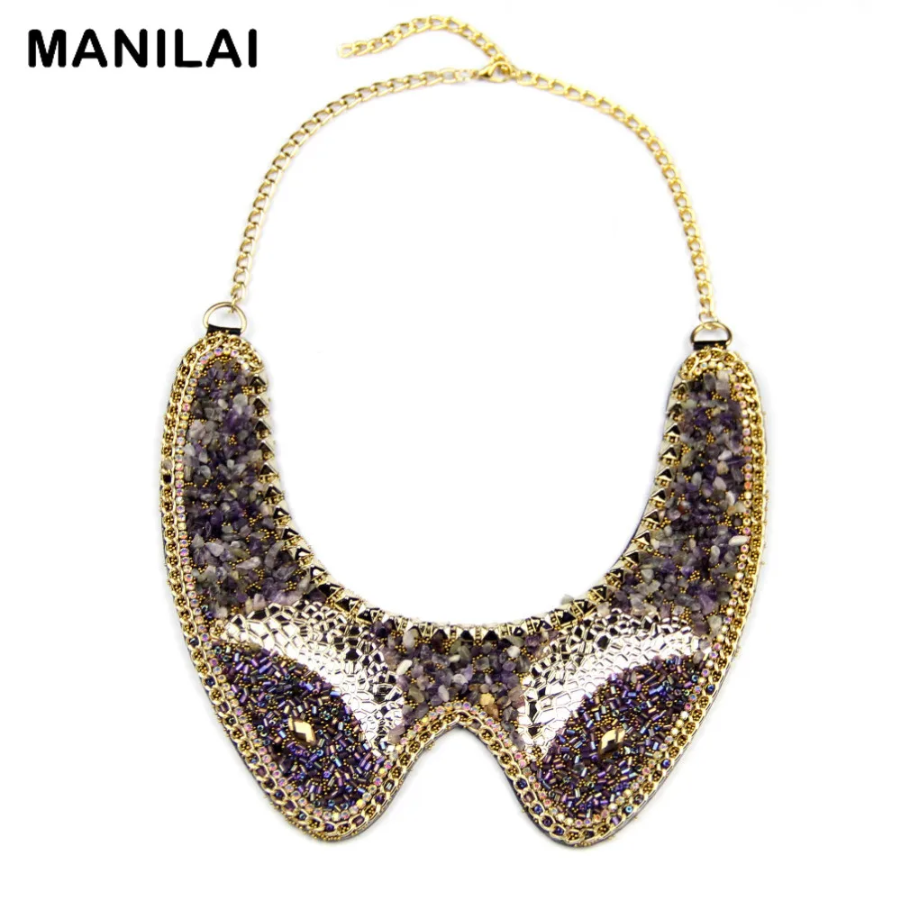 

MANILAI Bohemian Women Collar Necklaces Fashion Multicolor Stone Beads Big Choker Statement Necklaces Pendants Ethnic Jewelry