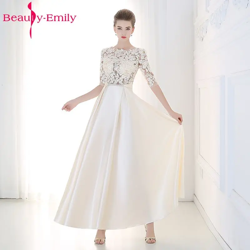 Beauty Emily Beads A Line Lace Up Evening Dresses Long 2019 Party Elegant Vestido De Festa Fast Shipping Prom Gowns Open Back